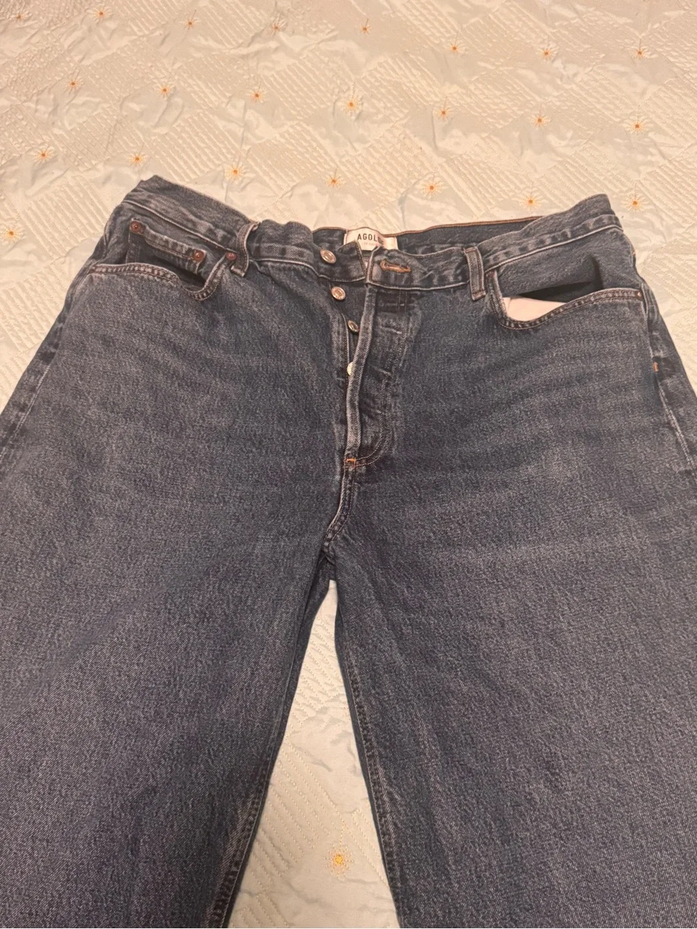 Agolde High-Rise Dark Blue Vintage Wash Barrel Jeans